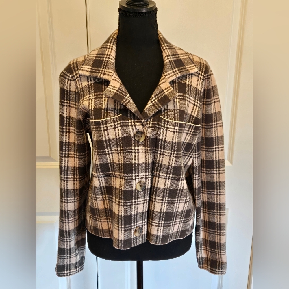 CYNTHIA ROWLEY NWOT Cropped Plaid Blazer Soft Material Sz Small